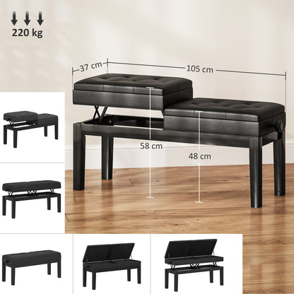 Adjustable Piano Bench Piano Stool with Storage, Supports up to 220 KG, Faux Leather, Black, 105 x 37 x 48-58 cm