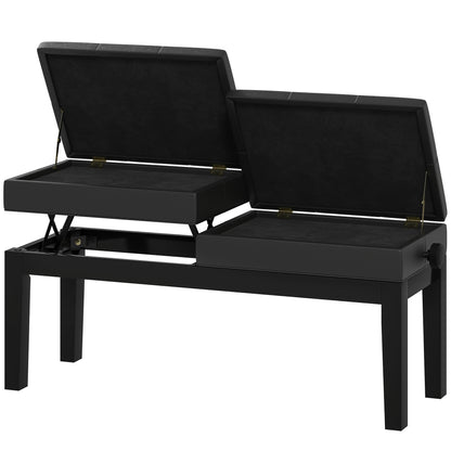 Adjustable Piano Bench Piano Stool with Storage, Supports up to 220 KG, Faux Leather, Black, 105 x 37 x 48-58 cm