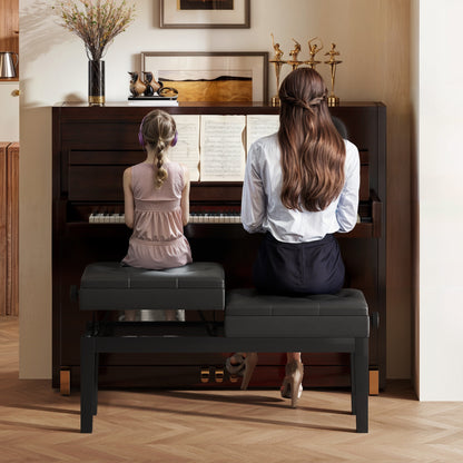 Adjustable Piano Bench Piano Stool with Storage, Supports up to 220 KG, Faux Leather, Black, 105 x 37 x 48-58 cm