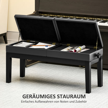 Adjustable Piano Bench Piano Stool with Storage, Supports up to 220 KG, Faux Leather, Black, 105 x 37 x 48-58 cm