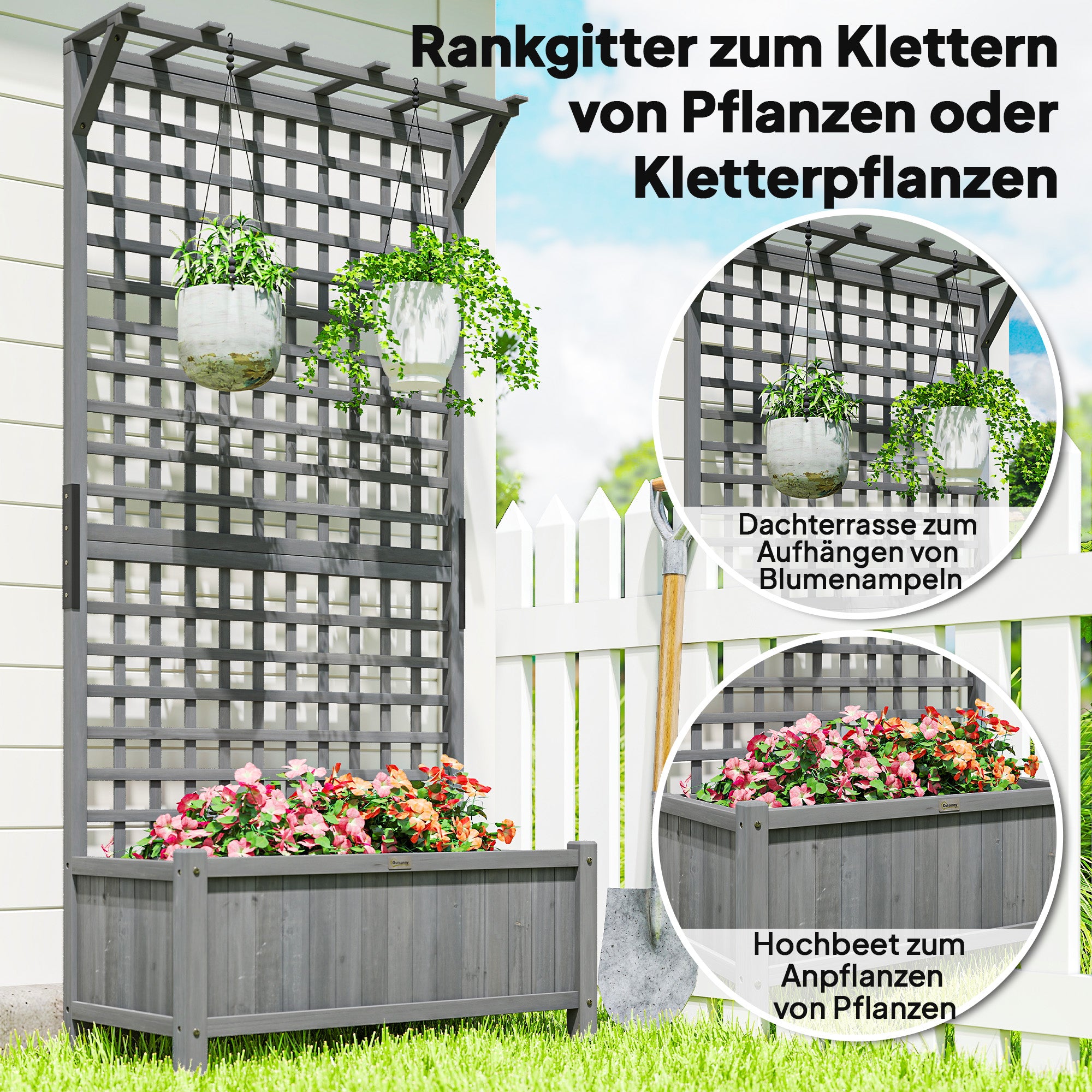 Raised Planter Box with Trellis, Wooden Planter for Climbing Plants, 90 x 45 x 183 cm (35.4" x 17.7" x 72") — Garden, Balcony, Terrace
