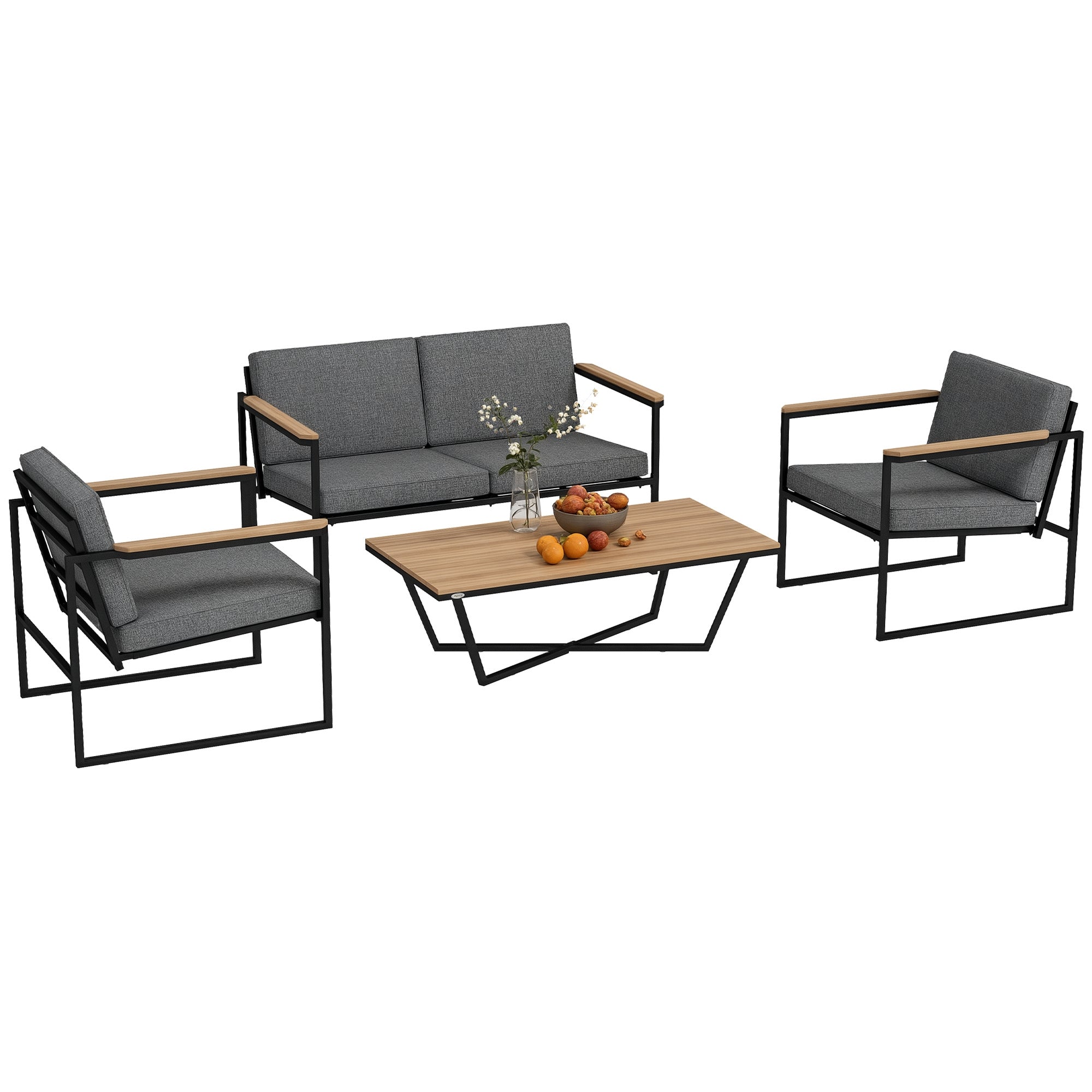 Garden Furniture Set 4 Persons Weatherproof Balcony Furniture Set with 2 Seater Sofa, 2 Chairs Seat Cushions Side Table Outdoor Seating Group Patio Furniture Garden Set for Garden Terrace Balcony Gray