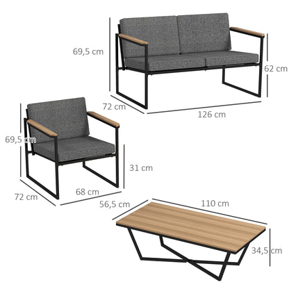 Garden Furniture Set 4 Persons Weatherproof Balcony Furniture Set with 2 Seater Sofa, 2 Chairs Seat Cushions Side Table Outdoor Seating Group Patio Furniture Garden Set for Garden Terrace Balcony Gray