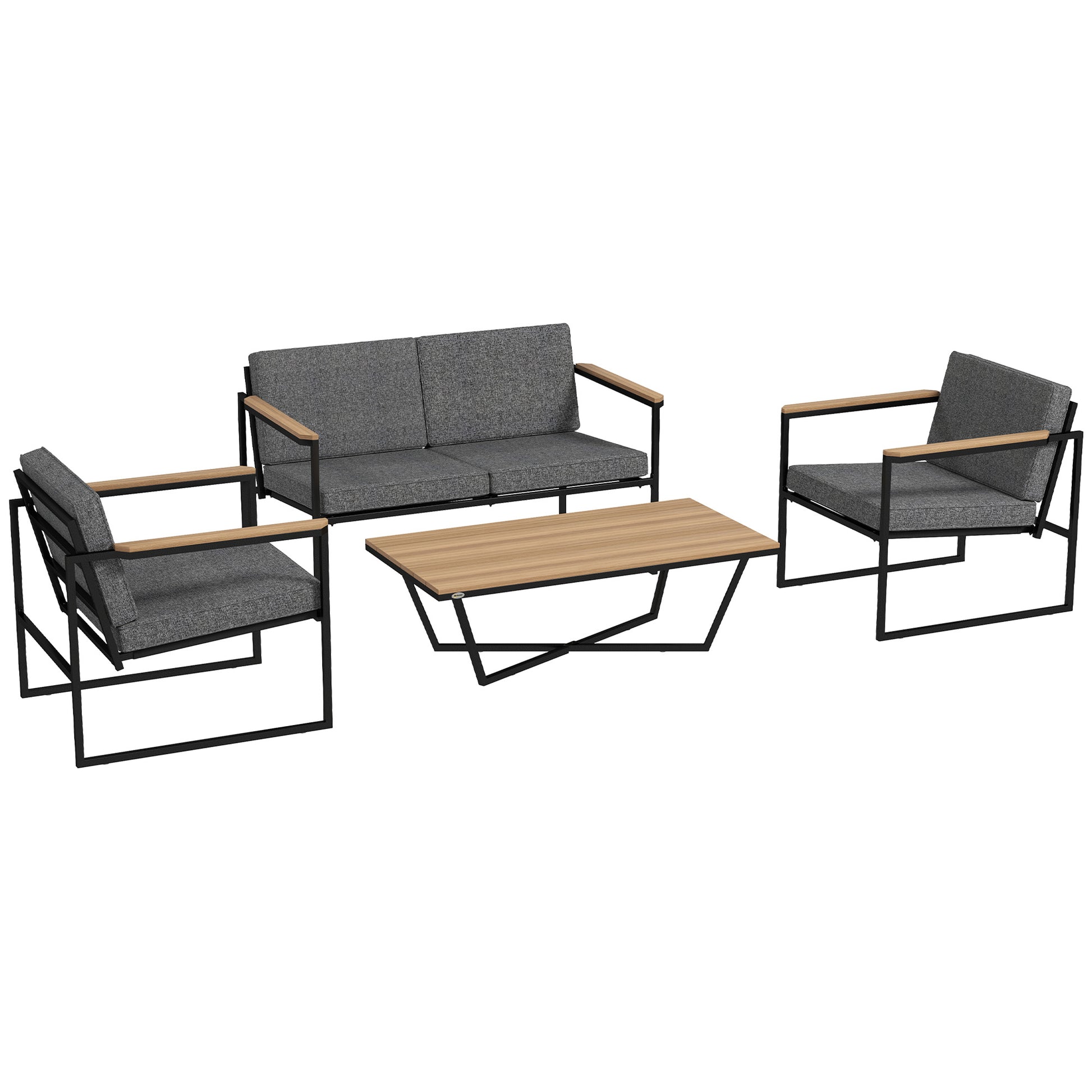 Garden Furniture Set 4 Persons Weatherproof Balcony Furniture Set with 2 Seater Sofa, 2 Chairs Seat Cushions Side Table Outdoor Seating Group Patio Furniture Garden Set for Garden Terrace Balcony Gray
