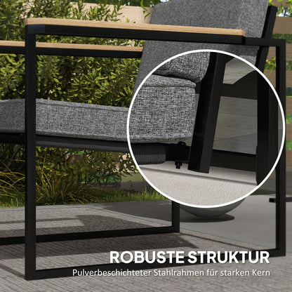 Garden Furniture Set 4 Persons Weatherproof Balcony Furniture Set with 2 Seater Sofa, 2 Chairs Seat Cushions Side Table Outdoor Seating Group Patio Furniture Garden Set for Garden Terrace Balcony Gray