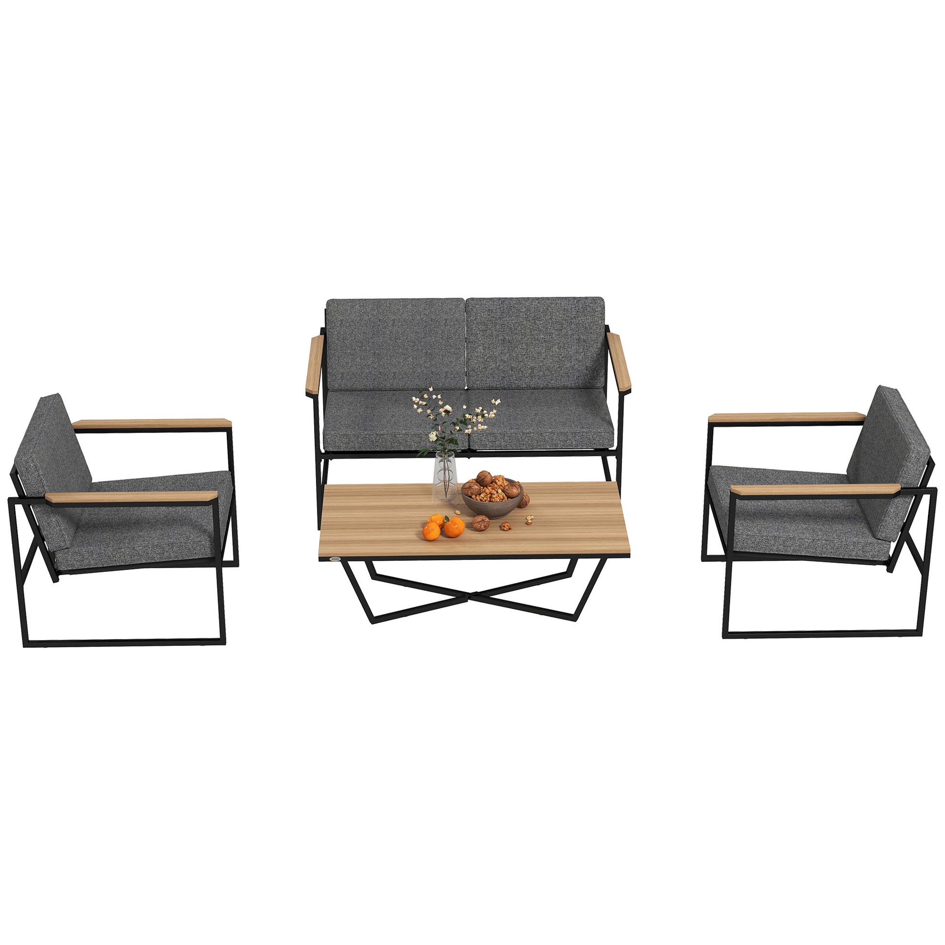 Garden Furniture Set 4 Persons Weatherproof Balcony Furniture Set with 2 Seater Sofa, 2 Chairs Seat Cushions Side Table Outdoor Seating Group Patio Furniture Garden Set for Garden Terrace Balcony Gray