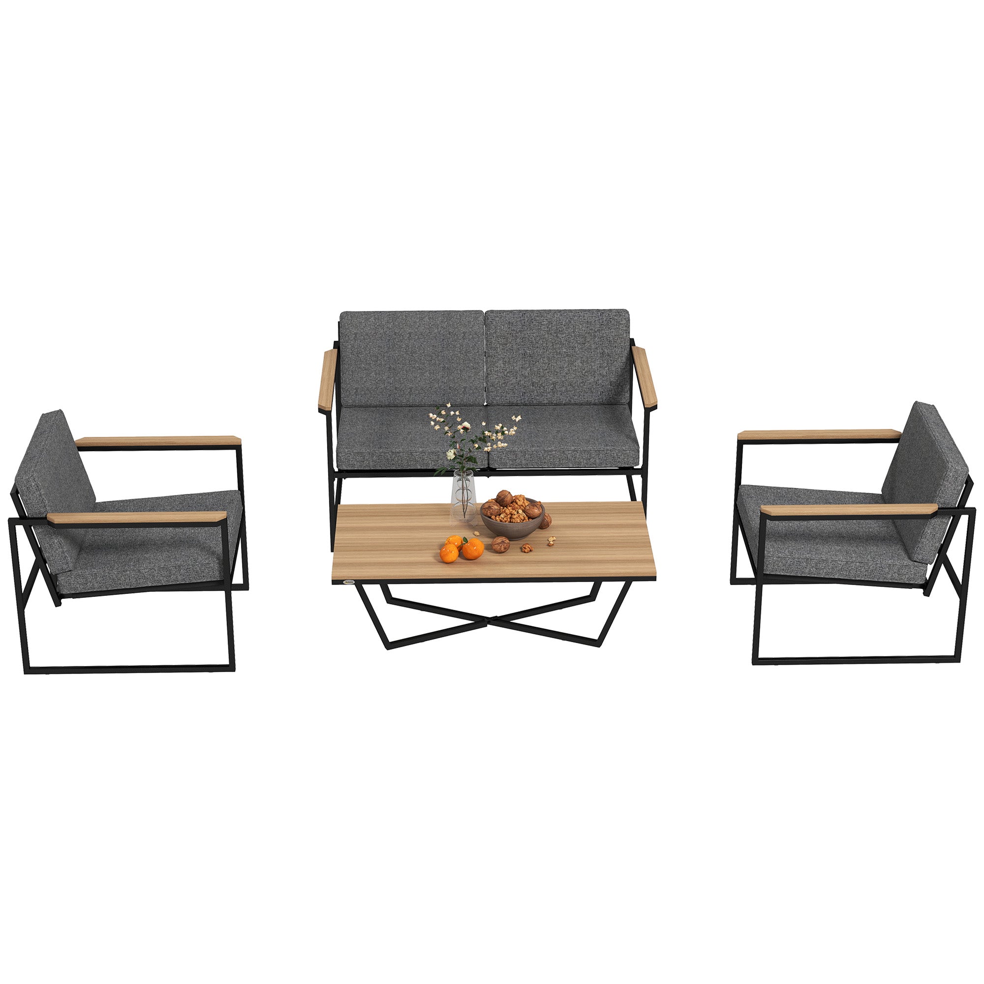 Garden Furniture Set 4 Persons Weatherproof Balcony Furniture Set with 2 Seater Sofa, 2 Chairs Seat Cushions Side Table Outdoor Seating Group Patio Furniture Garden Set for Garden Terrace Balcony Gray