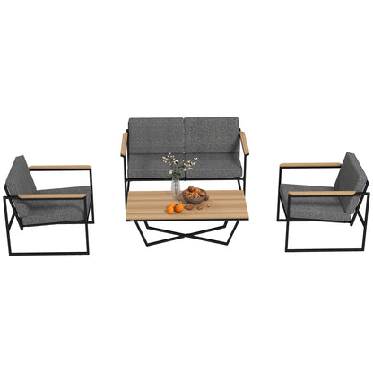 Garden Furniture Set 4 Persons Weatherproof Balcony Furniture Set with 2 Seater Sofa, 2 Chairs Seat Cushions Side Table Outdoor Seating Group Patio Furniture Garden Set for Garden Terrace Balcony Gray