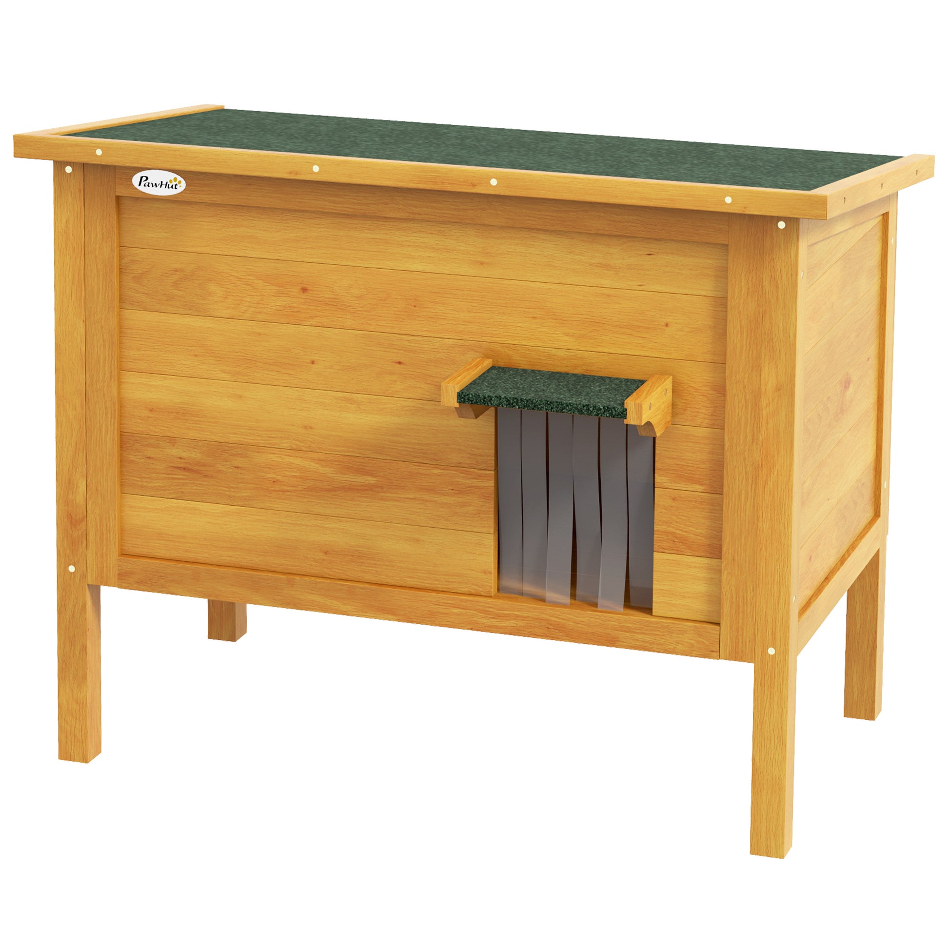 Outdoor Cat House Elevated Wooden Shelter with Openable Roof, Insulated with Asphalt Roof, 85 x 50 x 68.5 cm, Natural and Green