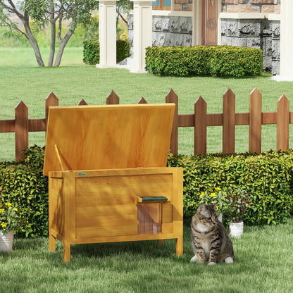 Outdoor Cat House Elevated Wooden Shelter with Openable Roof, Insulated with Asphalt Roof, 85 x 50 x 68.5 cm, Natural and Green
