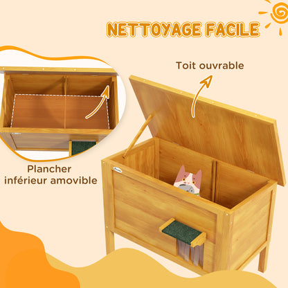 Outdoor Cat House Elevated Wooden Shelter with Openable Roof, Insulated with Asphalt Roof, 85 x 50 x 68.5 cm, Natural and Green