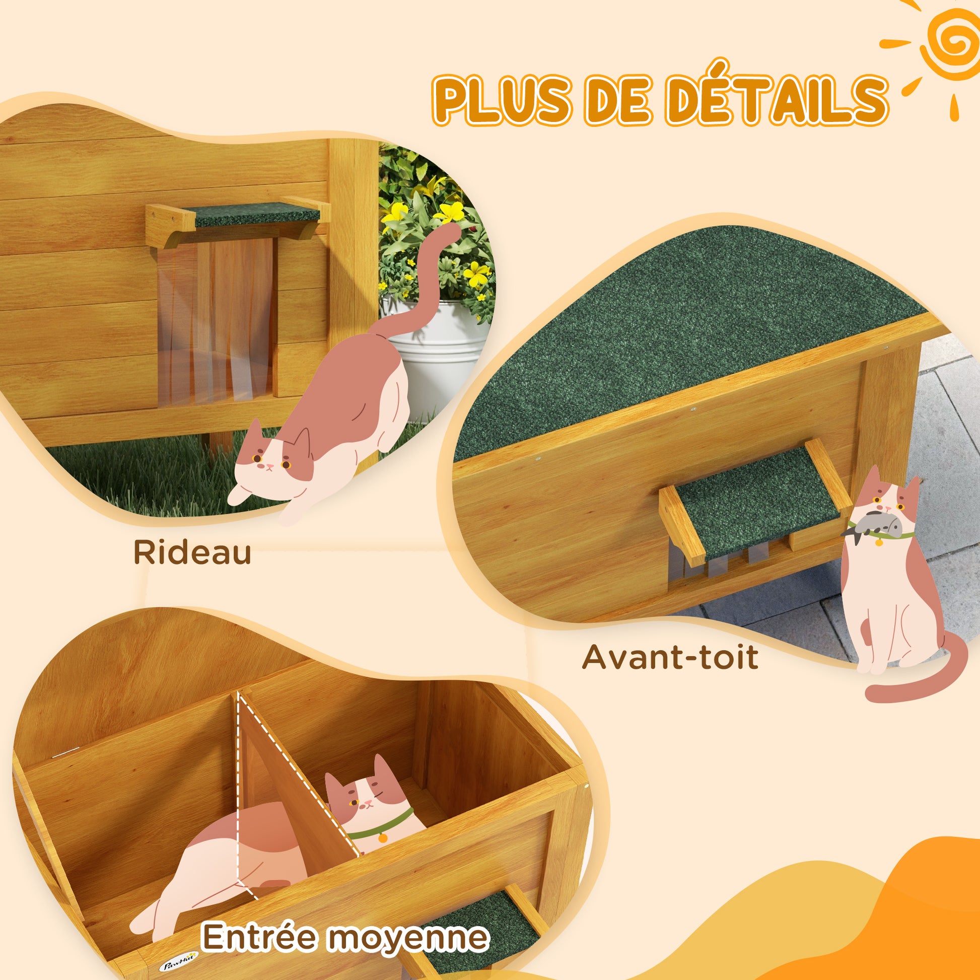 Outdoor Cat House Elevated Wooden Shelter with Openable Roof, Insulated with Asphalt Roof, 85 x 50 x 68.5 cm, Natural and Green