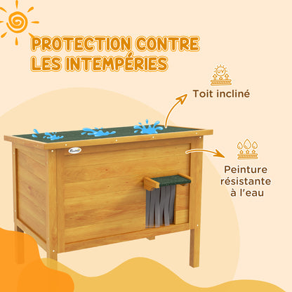 Outdoor Cat House Elevated Wooden Shelter with Openable Roof, Insulated with Asphalt Roof, 85 x 50 x 68.5 cm, Natural and Green