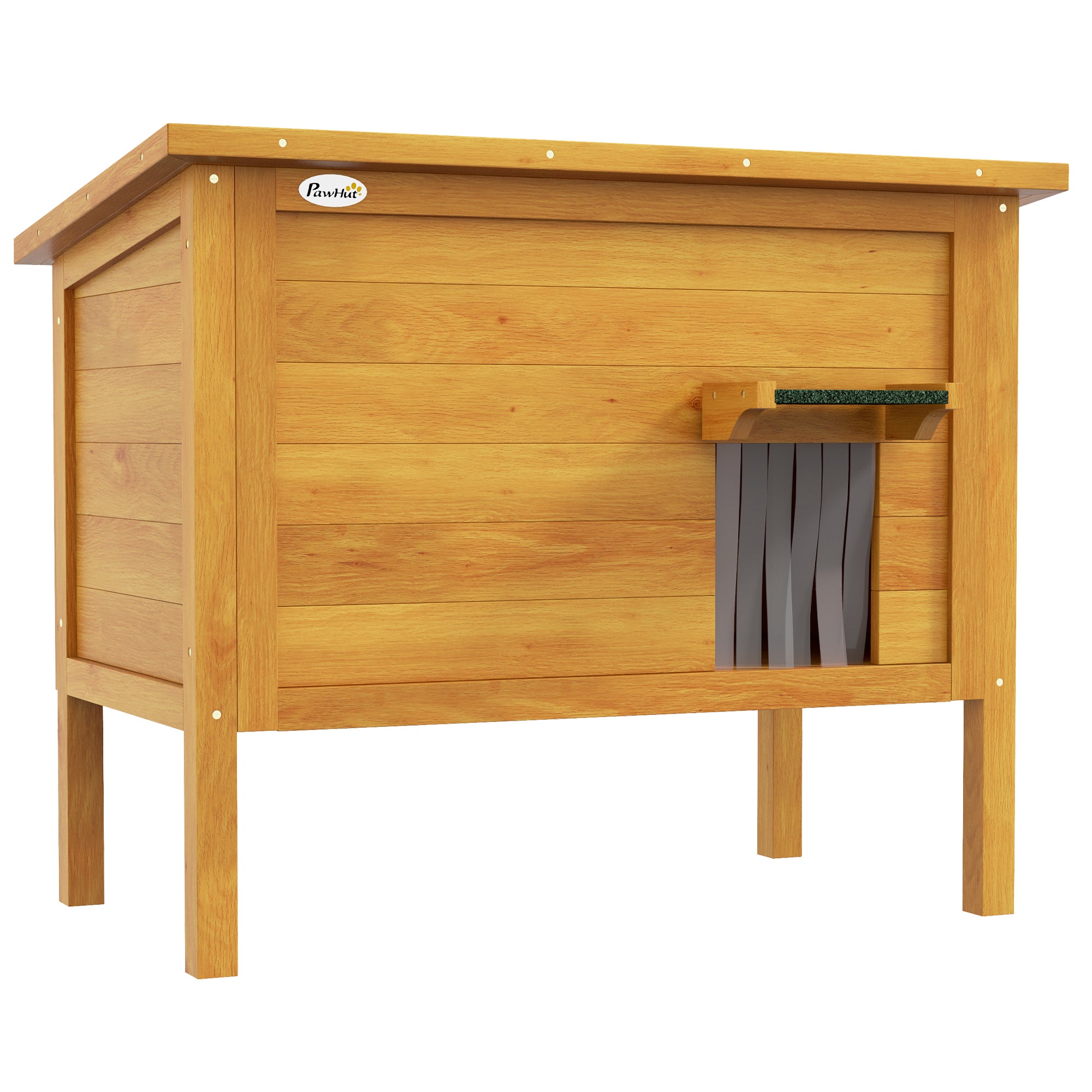 Outdoor Cat House Elevated Wooden Shelter with Openable Roof, Insulated with Asphalt Roof, 85 x 50 x 68.5 cm, Natural and Green