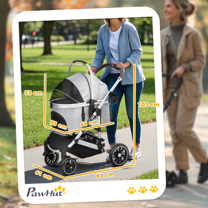 Pet Stroller 3 in 1 Dog Stroller collapsible for Dogs & Cats up to 10 kg Cat Stroller with Cushion Mesh Windows Doors Storage Basket Cat Stroller Light Grey