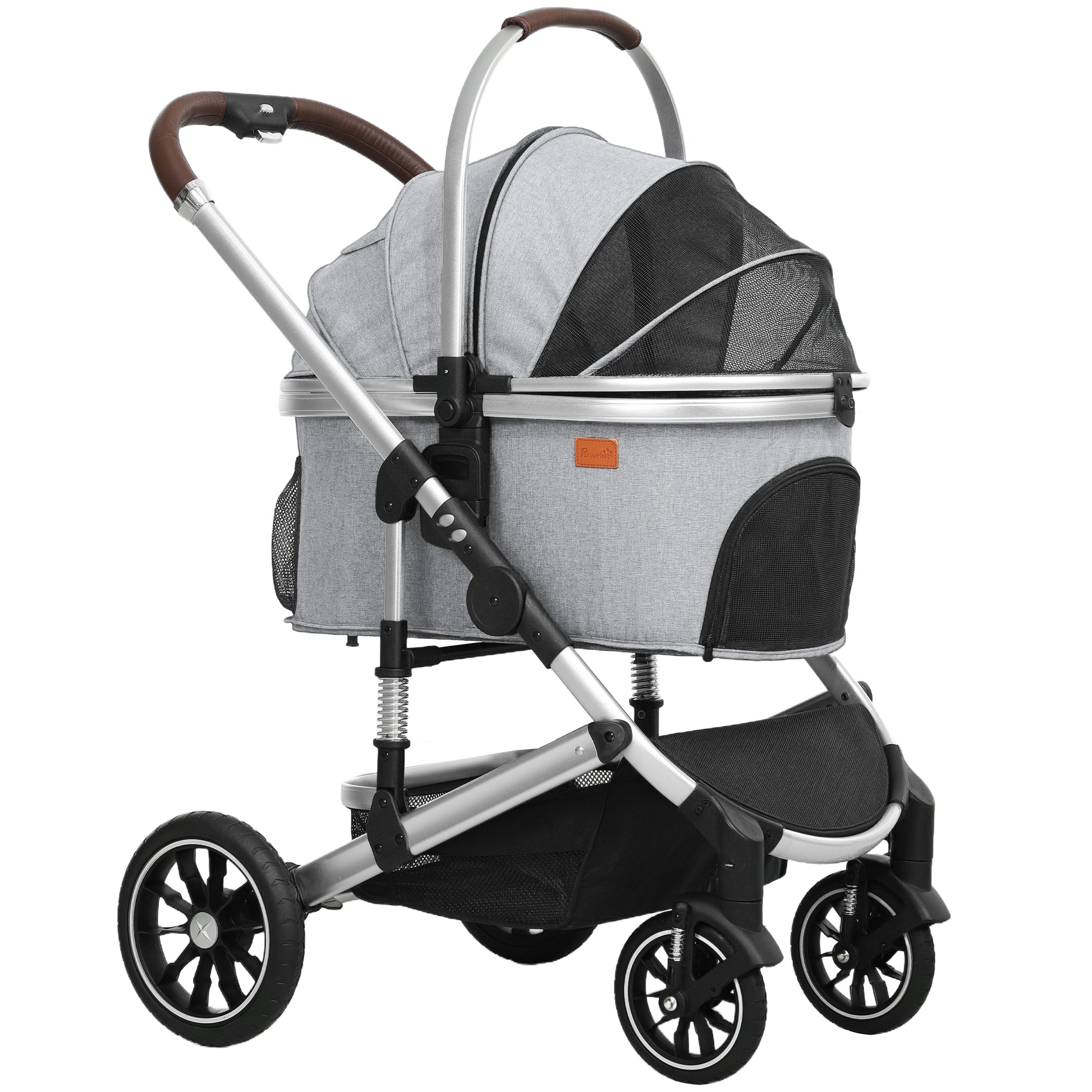 Pet Stroller 3 in 1 Dog Stroller collapsible for Dogs & Cats up to 10 kg Cat Stroller with Cushion Mesh Windows Doors Storage Basket Cat Stroller Light Grey