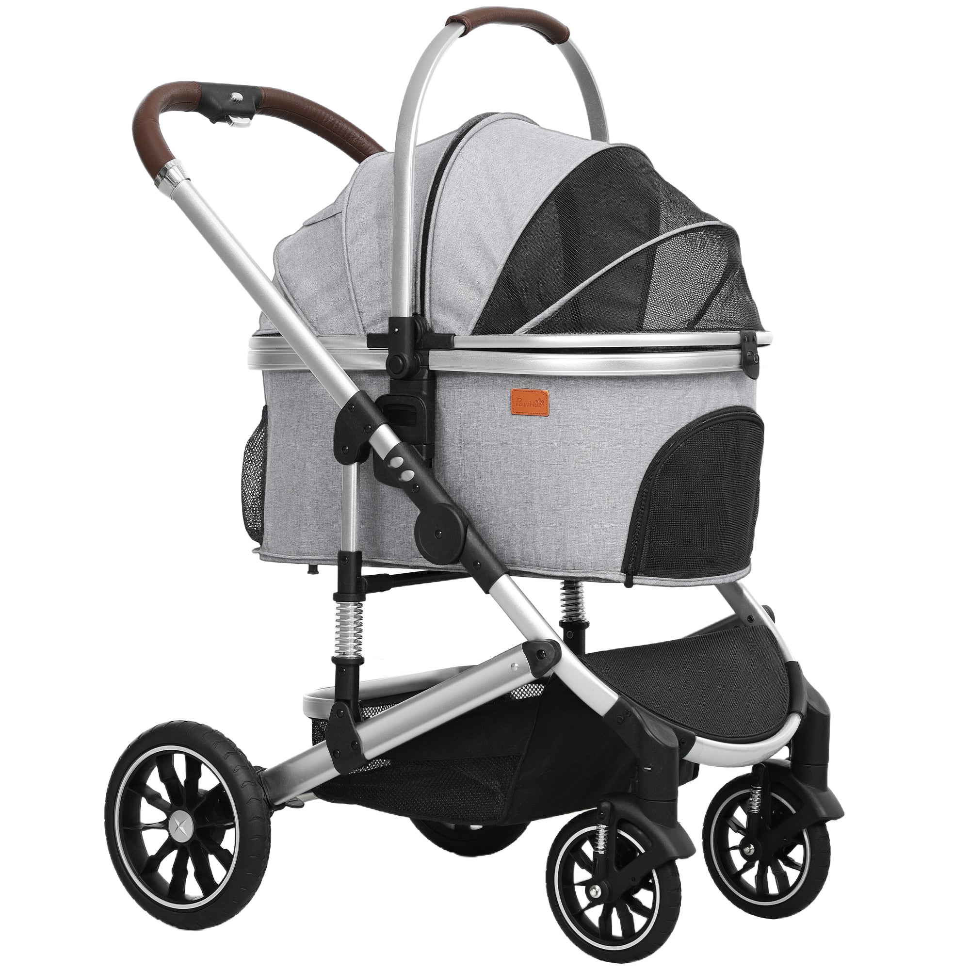 Pet Stroller 3 in 1 Dog Stroller collapsible for Dogs & Cats up to 10 kg Cat Stroller with Cushion Mesh Windows Doors Storage Basket Cat Stroller Light Grey