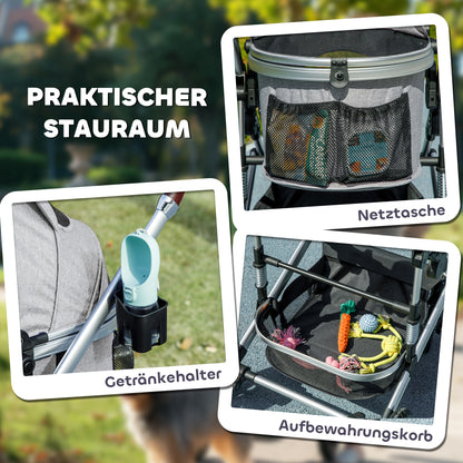 Pet Stroller 3 in 1 Dog Stroller collapsible for Dogs & Cats up to 10 kg Cat Stroller with Cushion Mesh Windows Doors Storage Basket Cat Stroller Light Grey