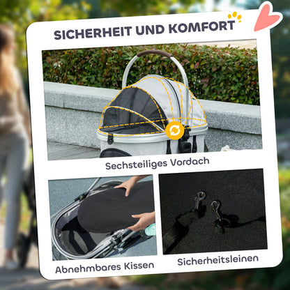 Pet Stroller 3 in 1 Dog Stroller collapsible for Dogs & Cats up to 10 kg Cat Stroller with Cushion Mesh Windows Doors Storage Basket Cat Stroller Light Grey