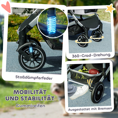Pet Stroller 3 in 1 Dog Stroller collapsible for Dogs & Cats up to 10 kg Cat Stroller with Cushion Mesh Windows Doors Storage Basket Cat Stroller Light Grey