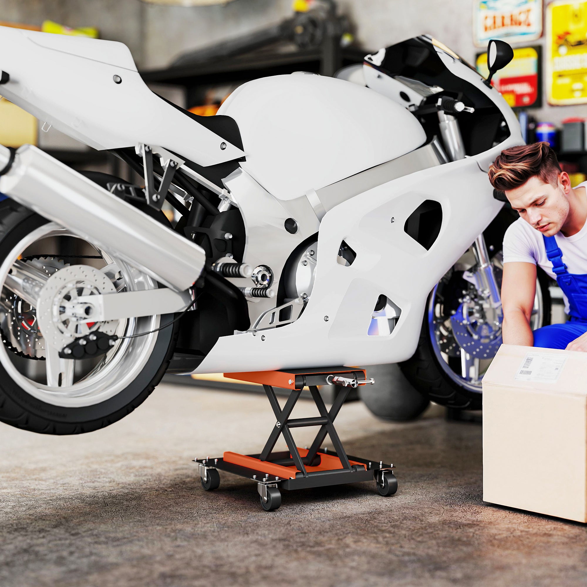 Motorcycle Lift 500 kg Load Motorcycle Lift 135-390 mm Adjustable Height Mounting Stand Bike Repair Scissor Lift in Garage & Outdoor Areas