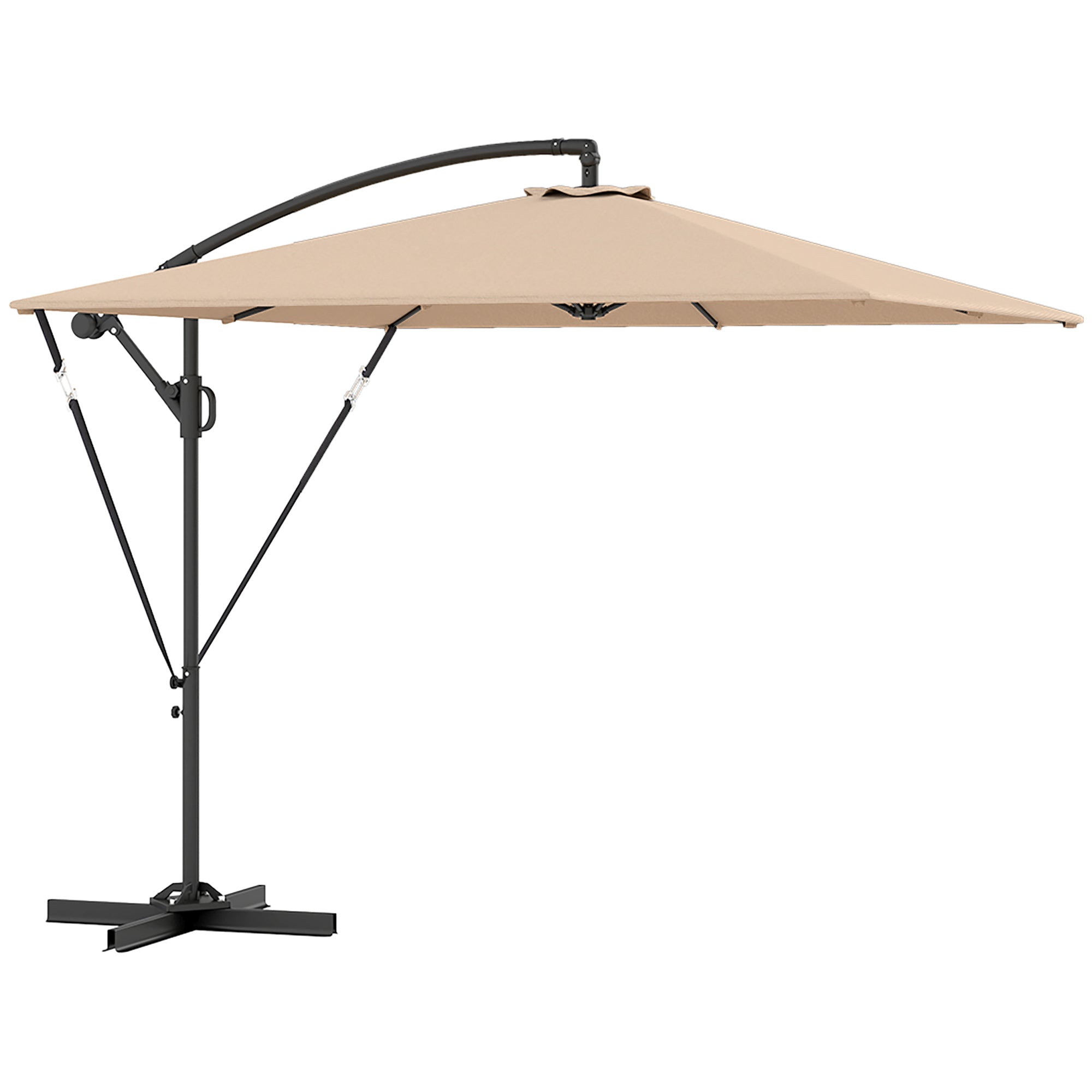Cantilever Umbrella Ø260 cm Sunshade with UV Protection 50+ Water Repellent Crank Umbrella with Stand, Cover, Crank, Wind Safety, Market Umbrella Tiltable Garden Umbrella for Balcony Terrace Khaki