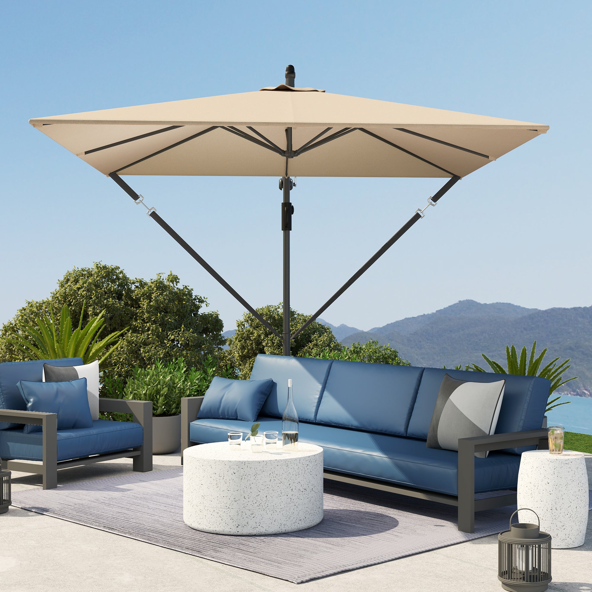 Cantilever Umbrella Ø260 cm Sunshade with UV Protection 50+ Water Repellent Crank Umbrella with Stand, Cover, Crank, Wind Safety, Market Umbrella Tiltable Garden Umbrella for Balcony Terrace Khaki