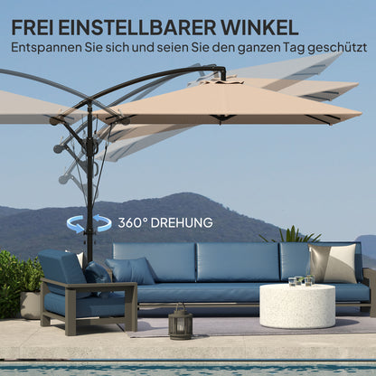 Cantilever Umbrella Ø260 cm Sunshade with UV Protection 50+ Water Repellent Crank Umbrella with Stand, Cover, Crank, Wind Safety, Market Umbrella Tiltable Garden Umbrella for Balcony Terrace Khaki