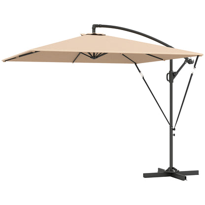 Cantilever Umbrella Ø260 cm Sunshade with UV Protection 50+ Water Repellent Crank Umbrella with Stand, Cover, Crank, Wind Safety, Market Umbrella Tiltable Garden Umbrella for Balcony Terrace Khaki