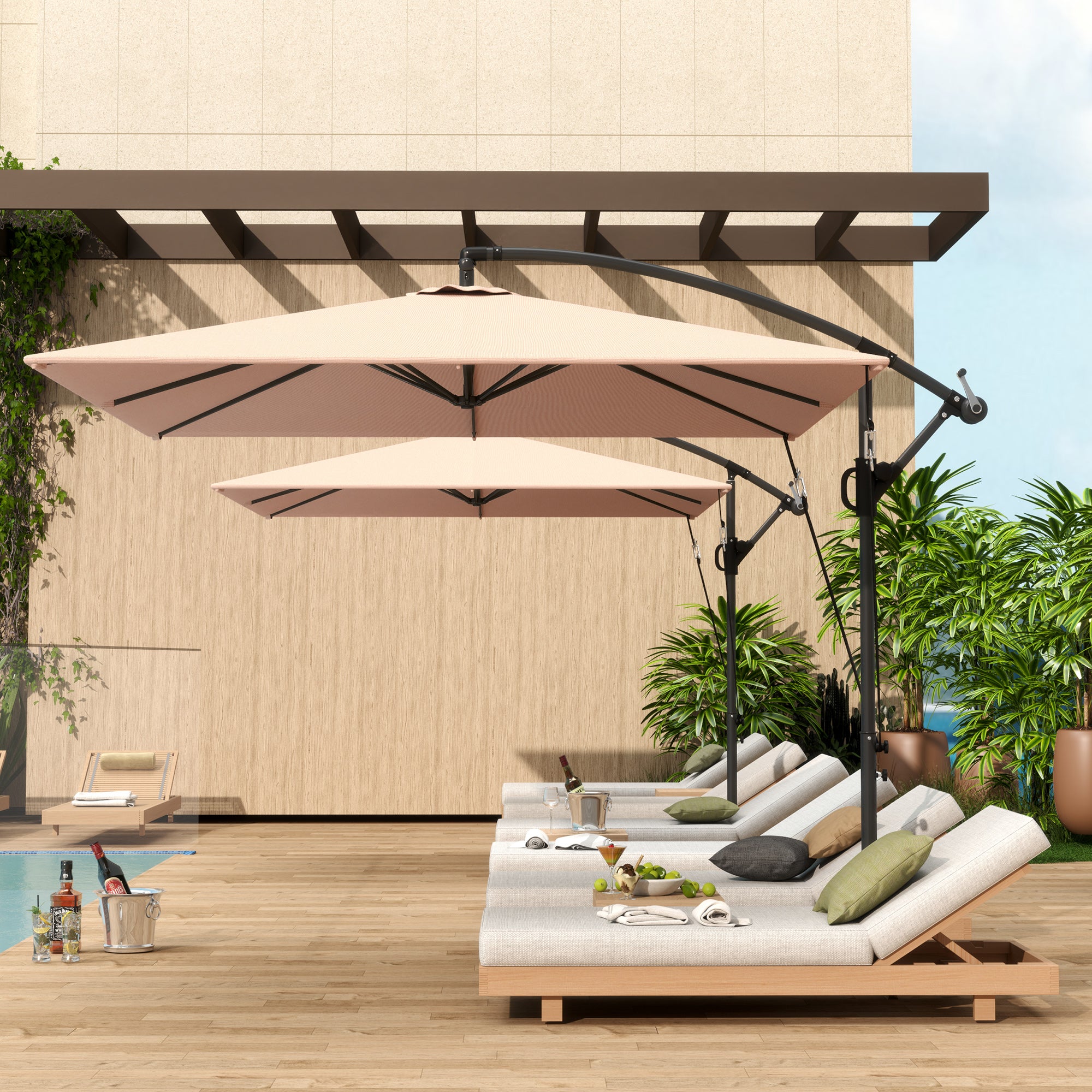 Cantilever Umbrella Ø260 cm Sunshade with UV Protection 50+ Water Repellent Crank Umbrella with Stand, Cover, Crank, Wind Safety, Market Umbrella Tiltable Garden Umbrella for Balcony Terrace Khaki