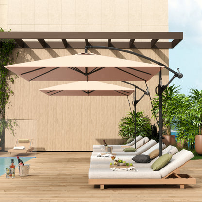 Cantilever Umbrella Ø260 cm Sunshade with UV Protection 50+ Water Repellent Crank Umbrella with Stand, Cover, Crank, Wind Safety, Market Umbrella Tiltable Garden Umbrella for Balcony Terrace Khaki