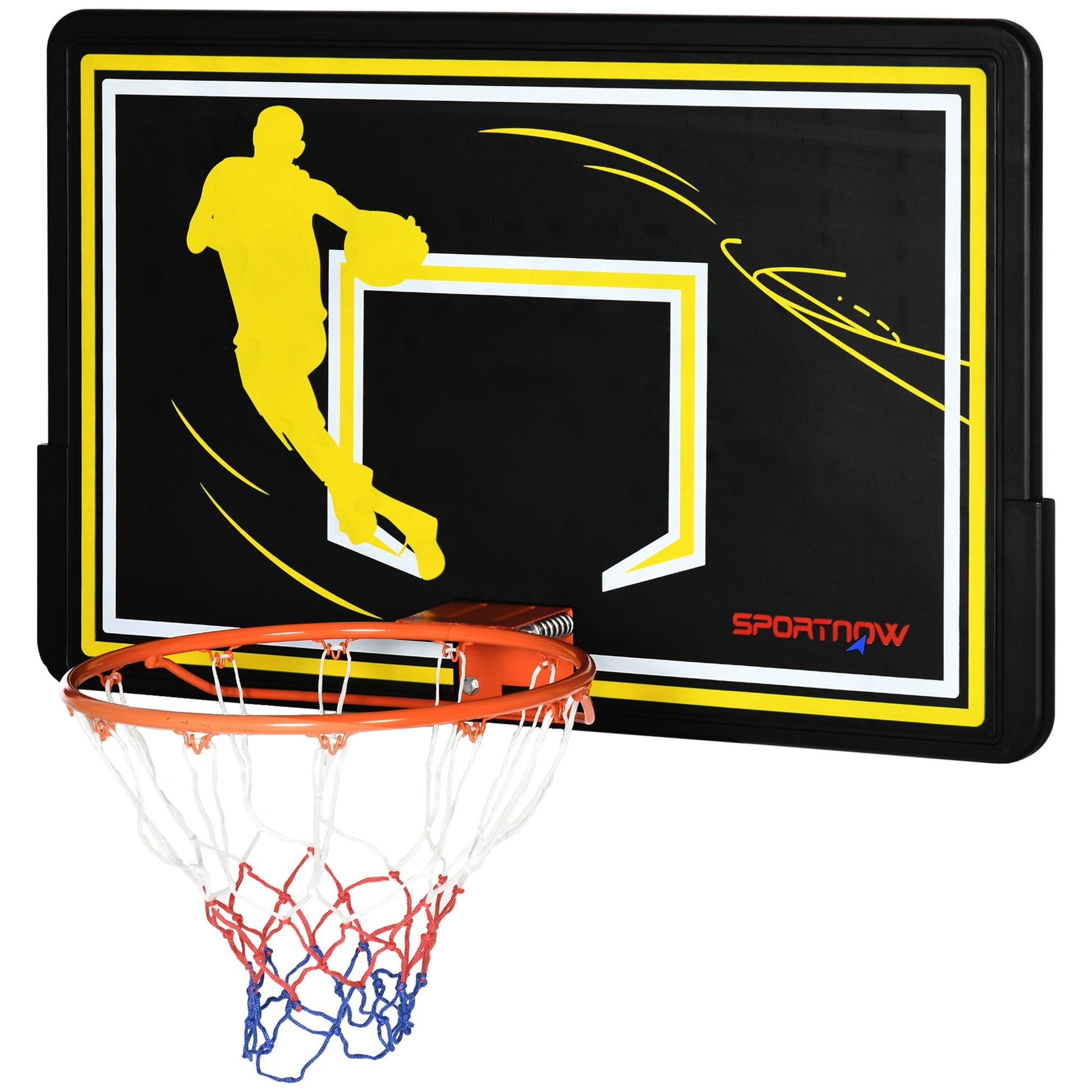 SPORTNOW Wall Mounted Basketball Hoop, Outdoor Basketball Hoop, Unbreakable Backboard, Tear-Resistant Net, Steel Structure, Mounting Accessories Included, for Indoor and Outdoor, Black