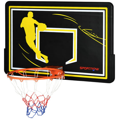 SPORTNOW Wall Mounted Basketball Hoop, Outdoor Basketball Hoop, Unbreakable Backboard, Tear-Resistant Net, Steel Structure, Mounting Accessories Included, for Indoor and Outdoor, Black