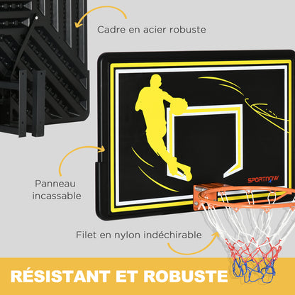 SPORTNOW Wall Mounted Basketball Hoop, Outdoor Basketball Hoop, Unbreakable Backboard, Tear-Resistant Net, Steel Structure, Mounting Accessories Included, for Indoor and Outdoor, Black