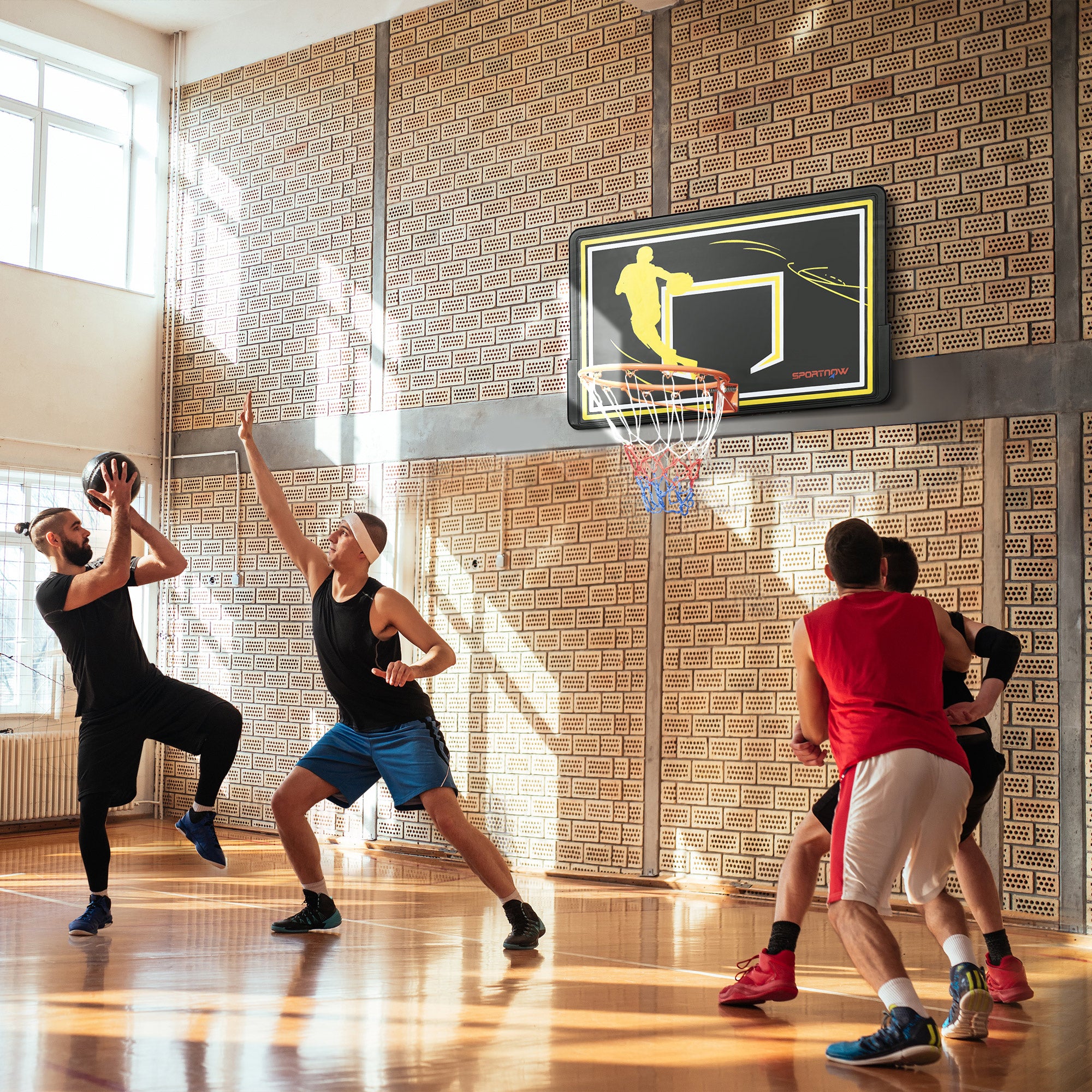SPORTNOW Wall Mounted Basketball Hoop, Outdoor Basketball Hoop, Unbreakable Backboard, Tear-Resistant Net, Steel Structure, Mounting Accessories Included, for Indoor and Outdoor, Black