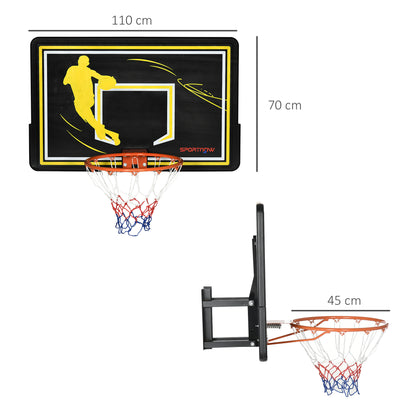 SPORTNOW Wall Mounted Basketball Hoop, Outdoor Basketball Hoop, Unbreakable Backboard, Tear-Resistant Net, Steel Structure, Mounting Accessories Included, for Indoor and Outdoor, Black