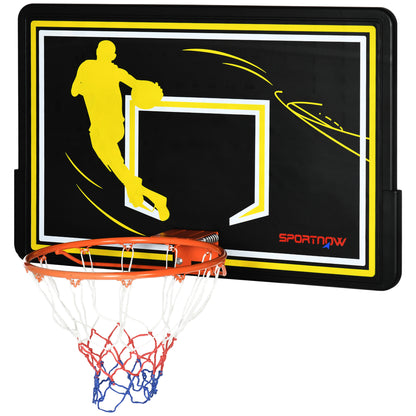 SPORTNOW Wall Mounted Basketball Hoop, Outdoor Basketball Hoop, Unbreakable Backboard, Tear-Resistant Net, Steel Structure, Mounting Accessories Included, for Indoor and Outdoor, Black