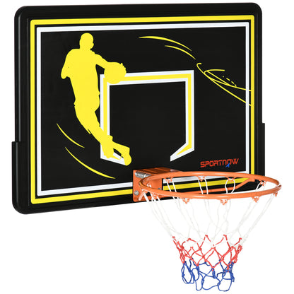 SPORTNOW Wall Mounted Basketball Hoop, Outdoor Basketball Hoop, Unbreakable Backboard, Tear-Resistant Net, Steel Structure, Mounting Accessories Included, for Indoor and Outdoor, Black