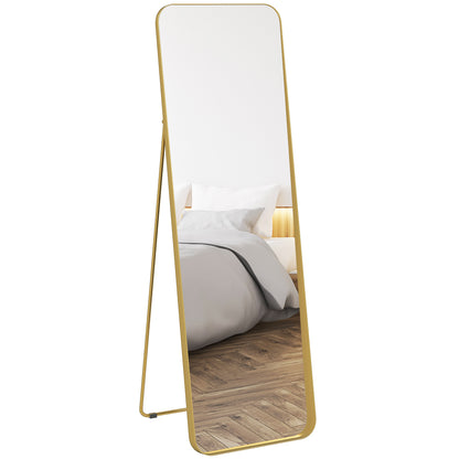 Full Body Mirror 160 x 50 cm Tapered Standing Mirror with Metal Frame and Shatterproof Glass, Floor Mirror for Standing, Leaning, Mirror for Living Room, Bedroom, Hallway, Gold