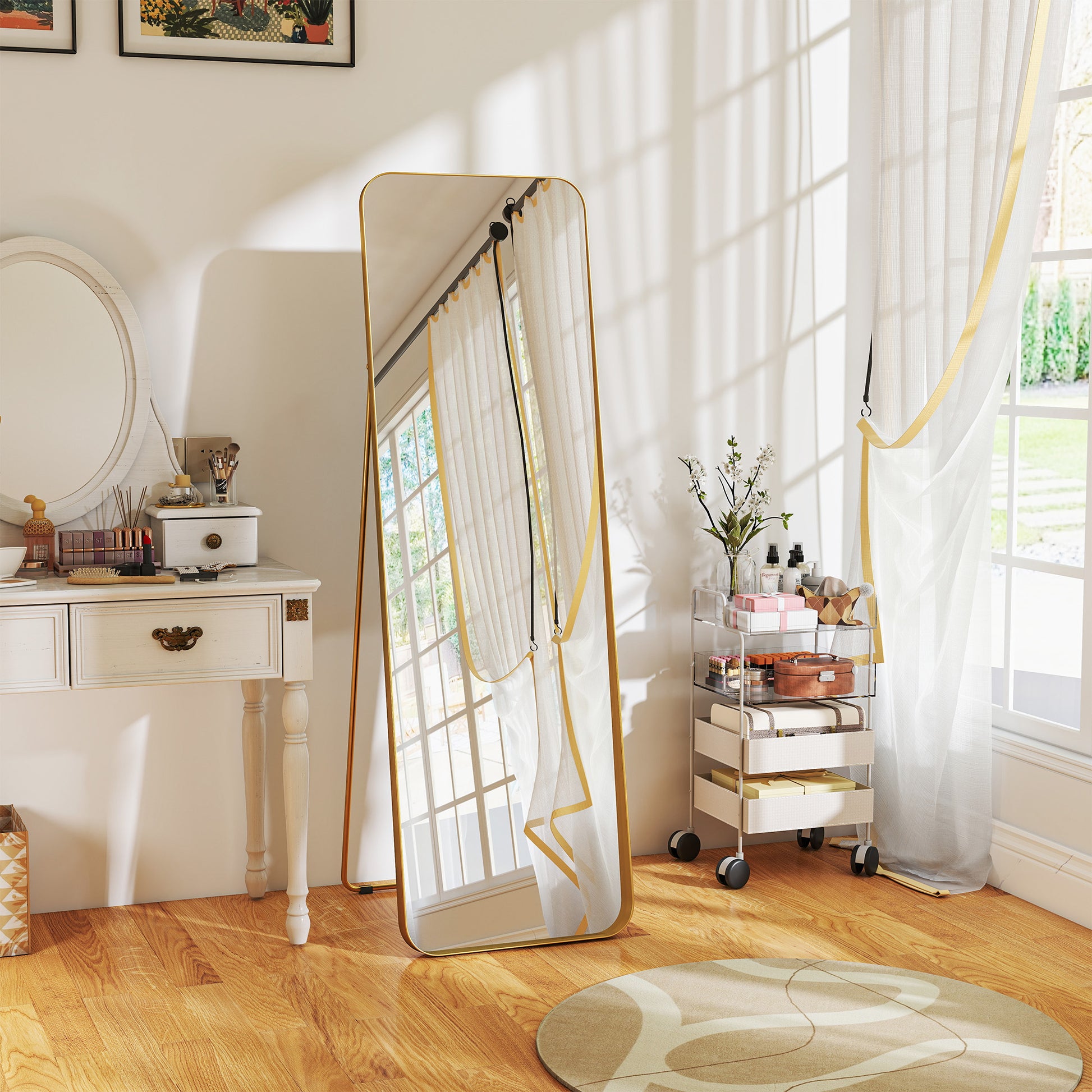 Full Body Mirror 160 x 50 cm Tapered Standing Mirror with Metal Frame and Shatterproof Glass, Floor Mirror for Standing, Leaning, Mirror for Living Room, Bedroom, Hallway, Gold