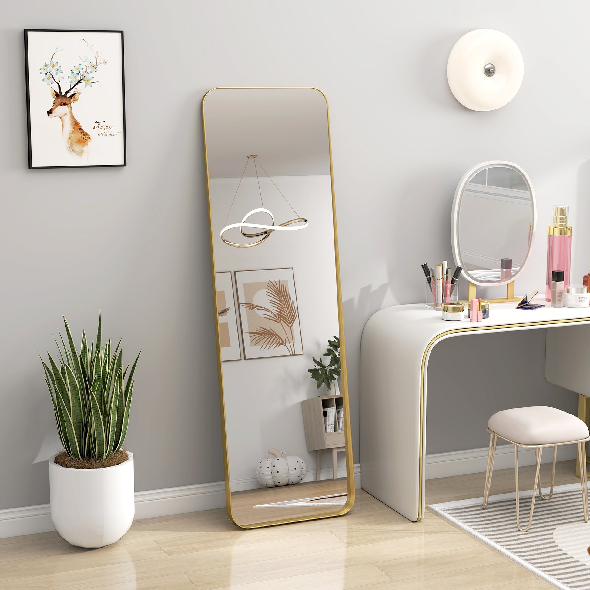 Full Body Mirror 160 x 50 cm Tapered Standing Mirror with Metal Frame and Shatterproof Glass, Floor Mirror for Standing, Leaning, Mirror for Living Room, Bedroom, Hallway, Gold
