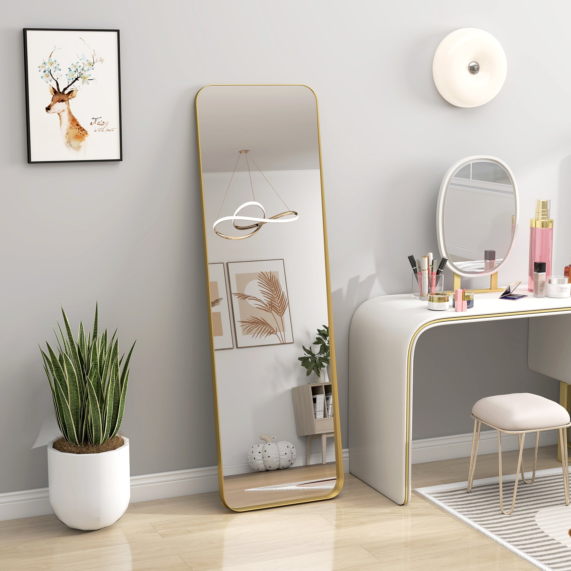 Full Body Mirror 160 x 50 cm Tapered Standing Mirror with Metal Frame and Shatterproof Glass, Floor Mirror for Standing, Leaning, Mirror for Living Room, Bedroom, Hallway, Gold