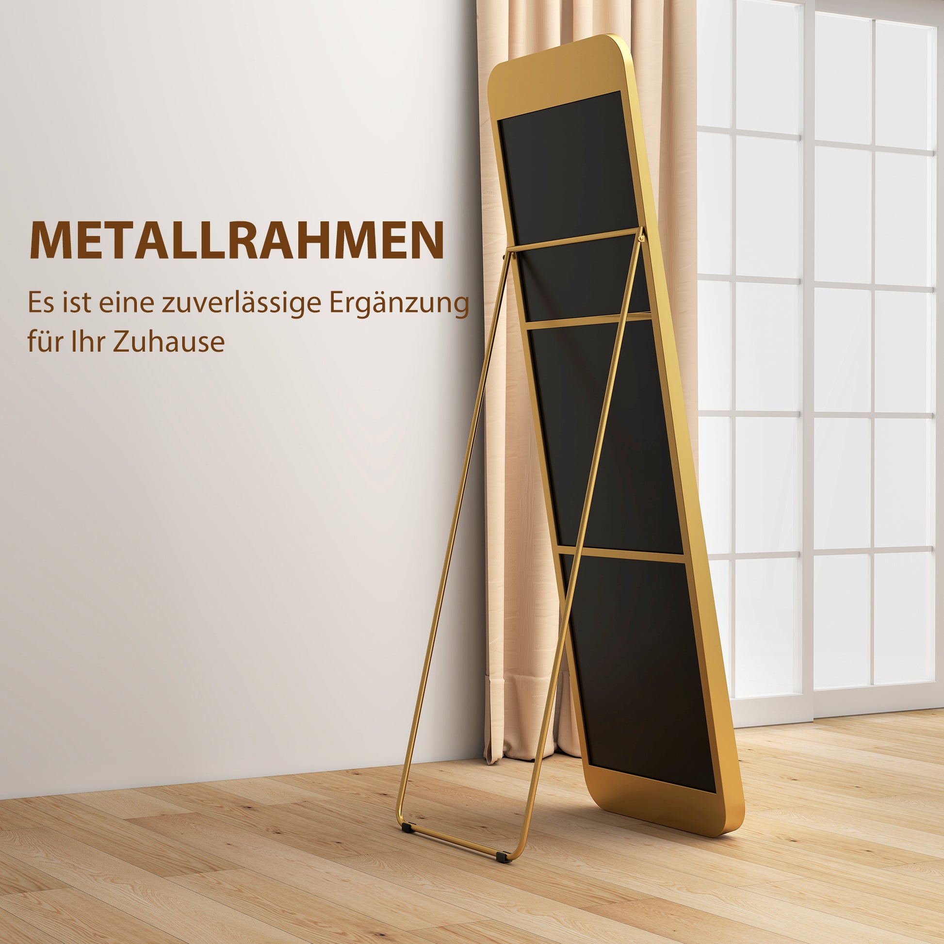 Full Body Mirror 160 x 50 cm Tapered Standing Mirror with Metal Frame and Shatterproof Glass, Floor Mirror for Standing, Leaning, Mirror for Living Room, Bedroom, Hallway, Gold
