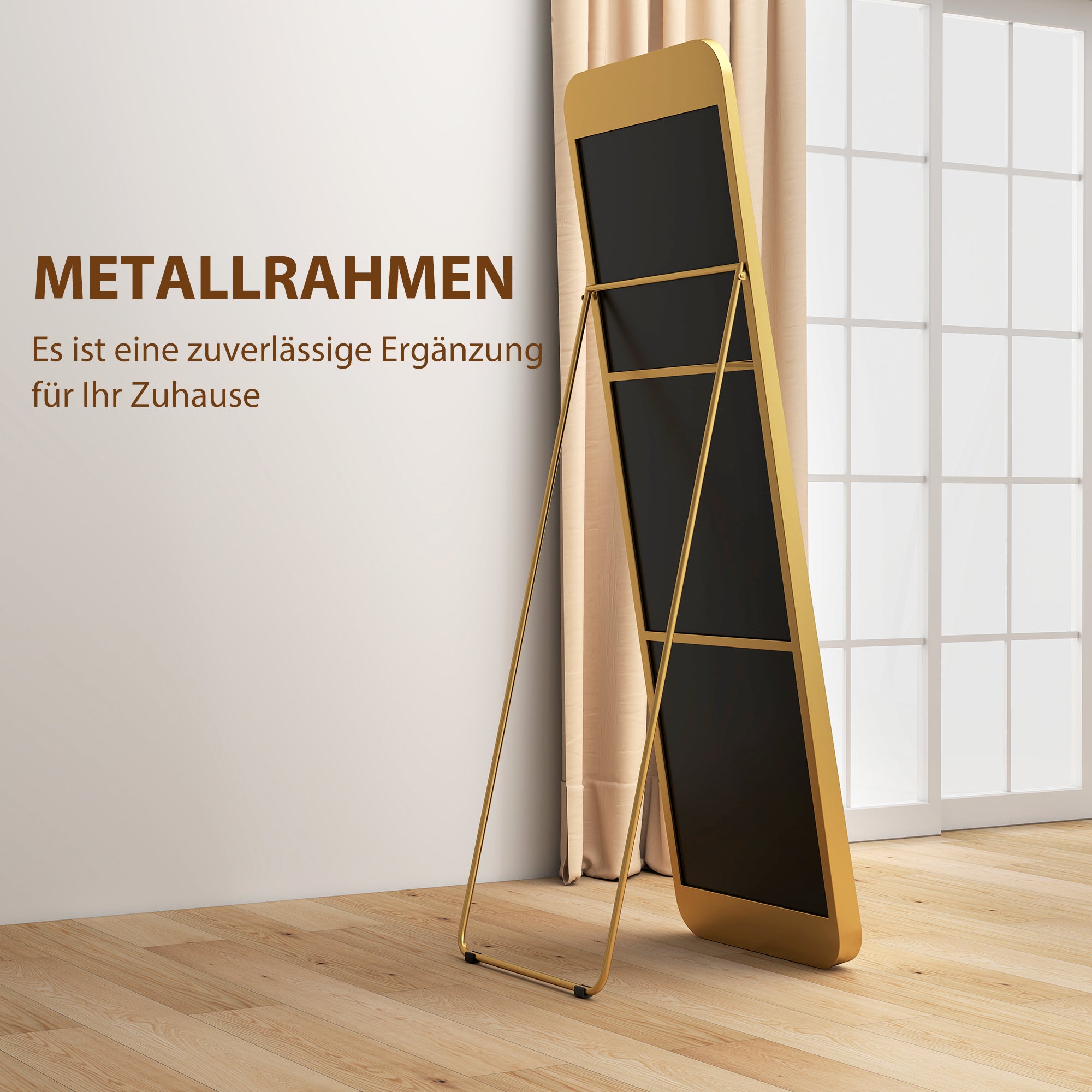 Full Body Mirror 160 x 50 cm Tapered Standing Mirror with Metal Frame and Shatterproof Glass, Floor Mirror for Standing, Leaning, Mirror for Living Room, Bedroom, Hallway, Gold