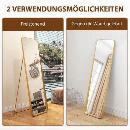 Full Body Mirror 160 x 50 cm Tapered Standing Mirror with Metal Frame and Shatterproof Glass, Floor Mirror for Standing, Leaning, Mirror for Living Room, Bedroom, Hallway, Gold