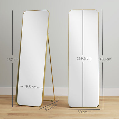 Full Body Mirror 160 x 50 cm Tapered Standing Mirror with Metal Frame and Shatterproof Glass, Floor Mirror for Standing, Leaning, Mirror for Living Room, Bedroom, Hallway, Gold