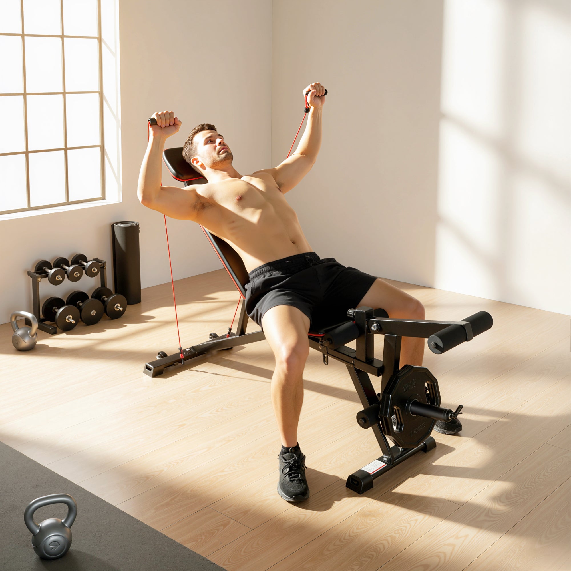 SPORTNOW 3-in-1 Adjustable Weight Bench – Up to 926 lb (420 kg), Wheels, Leg Extension, Preacher Curl, Extended Headrest, Incline Bench with Resistance Bands – Home Gym