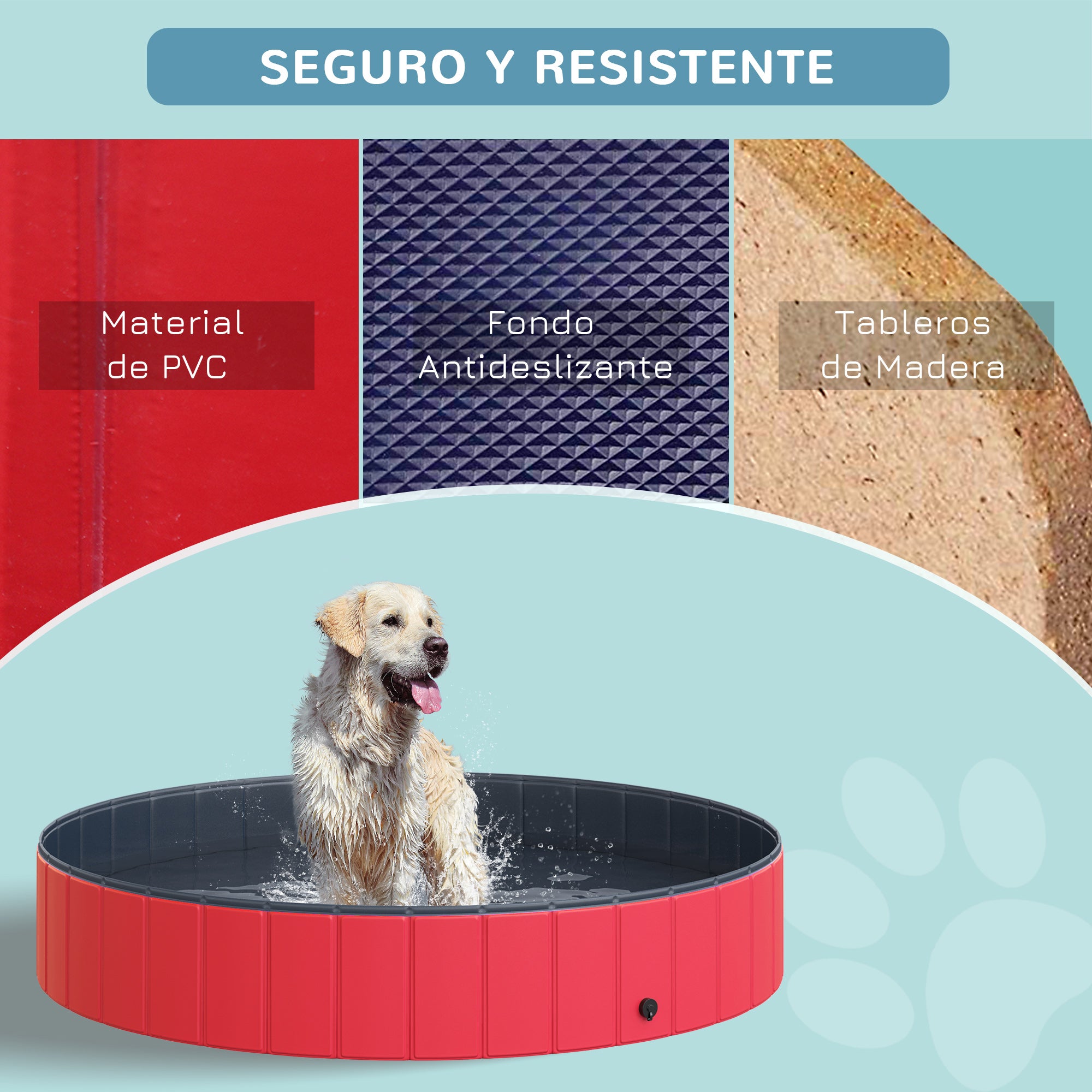 Foldable Pool for Dogs Cats Ø160x30cm Portable Pet Bathtub PVC Non-Slip Multiple Uses for Indoors and Outdoors Red