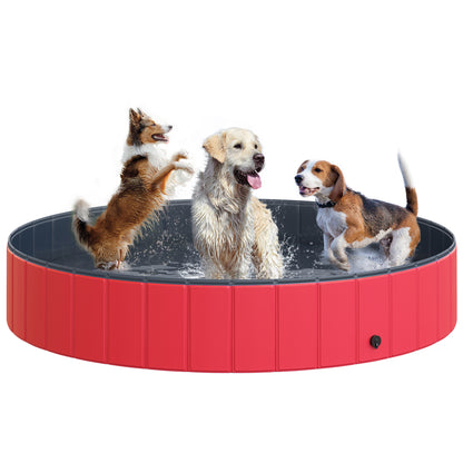 Foldable Pool for Dogs Cats Ø160x30cm Portable Pet Bathtub PVC Non-Slip Multiple Uses for Indoors and Outdoors Red