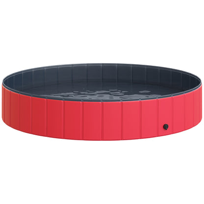 Foldable Pool for Dogs Cats Ø160x30cm Portable Pet Bathtub PVC Non-Slip Multiple Uses for Indoors and Outdoors Red